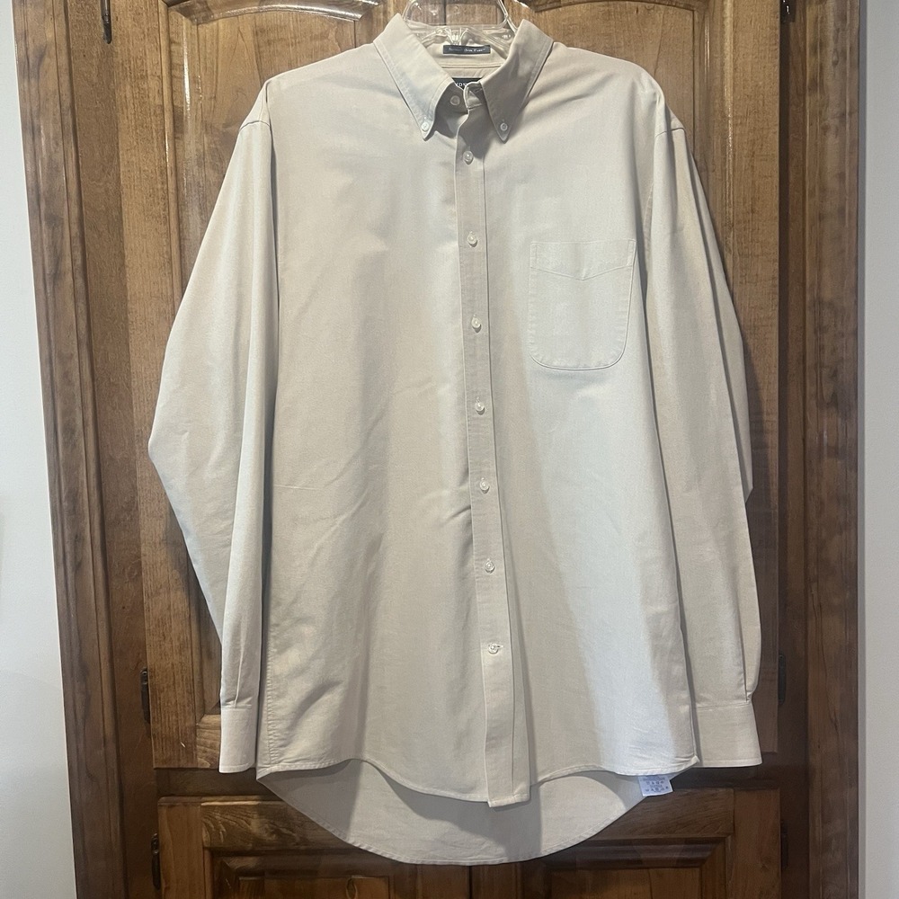 Lands' End‎ Long Sleeve Dress Shirt Men 16 1/2 - 36 Tan Beige Solid